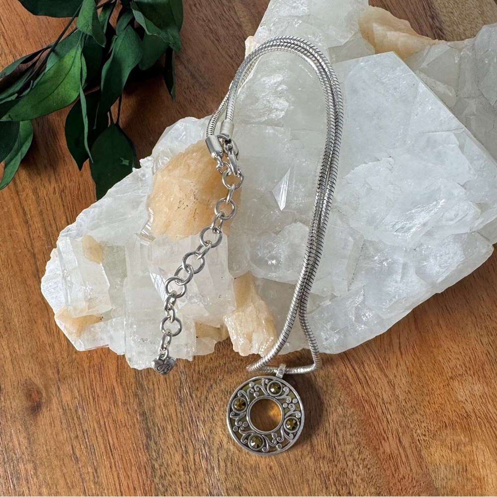 Brighton “Sacred Circle” Silver and Gold Amber Topaz Crystal Pendant Necklace